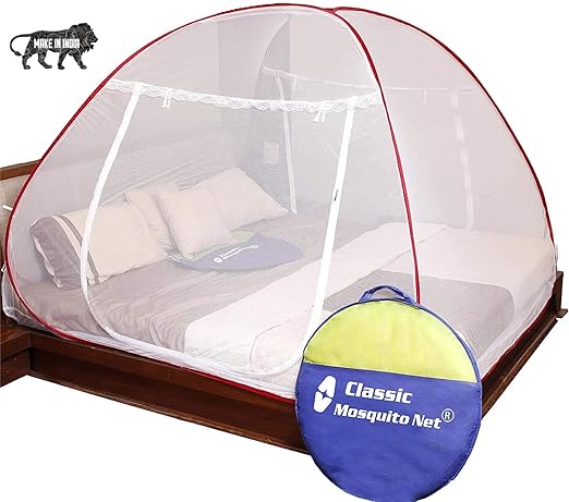 Classic Mosquito Net, Double Bed King Size, Polyester Foldable - Red