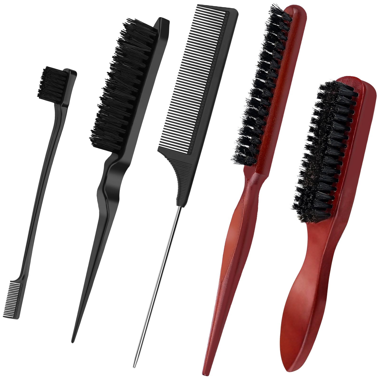5 Pcs Slick Back Hair Brush Set Smoothing Brush Teasing Brush for Men's Beard Curly Dry Damaged Hair Improve Hair Texture