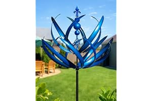 Cyan Oasis 91 inch Wind Spinners Outdoor - Extra Large Outdoor Metal Wind Sculptures Spinners with Stake, Windmills for The Yard Garden, Yard Art Garden Lawn Decor - Blue (27" W x 91" H)