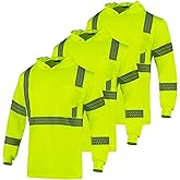 VENDACE 3pcs Safety Reflective High Visibility Long Sleeve Shirts Class 3 Hi Vis Construction Breathable Work Shirts for Men