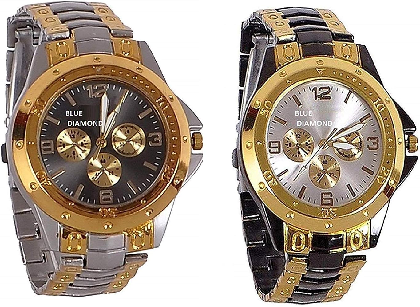 BID Analogue Multicolored Dial Stainless Steel Gold Strap Watch for Boys (Pack of 2)