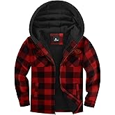 ZITY Boys Flannel Shirt Jacket Fleece Sherpa Lined Plaid Jackets Unisex Coat Full Zip Hoodie Girls Winter Outwear 6-15 Years