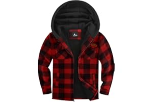 ZITY Boys Flannel Shirt Jacket Fleece Sherpa Lined Plaid Jackets Unisex Coat Full Zip Hoodie Girls Winter Outwear 6-15 Years