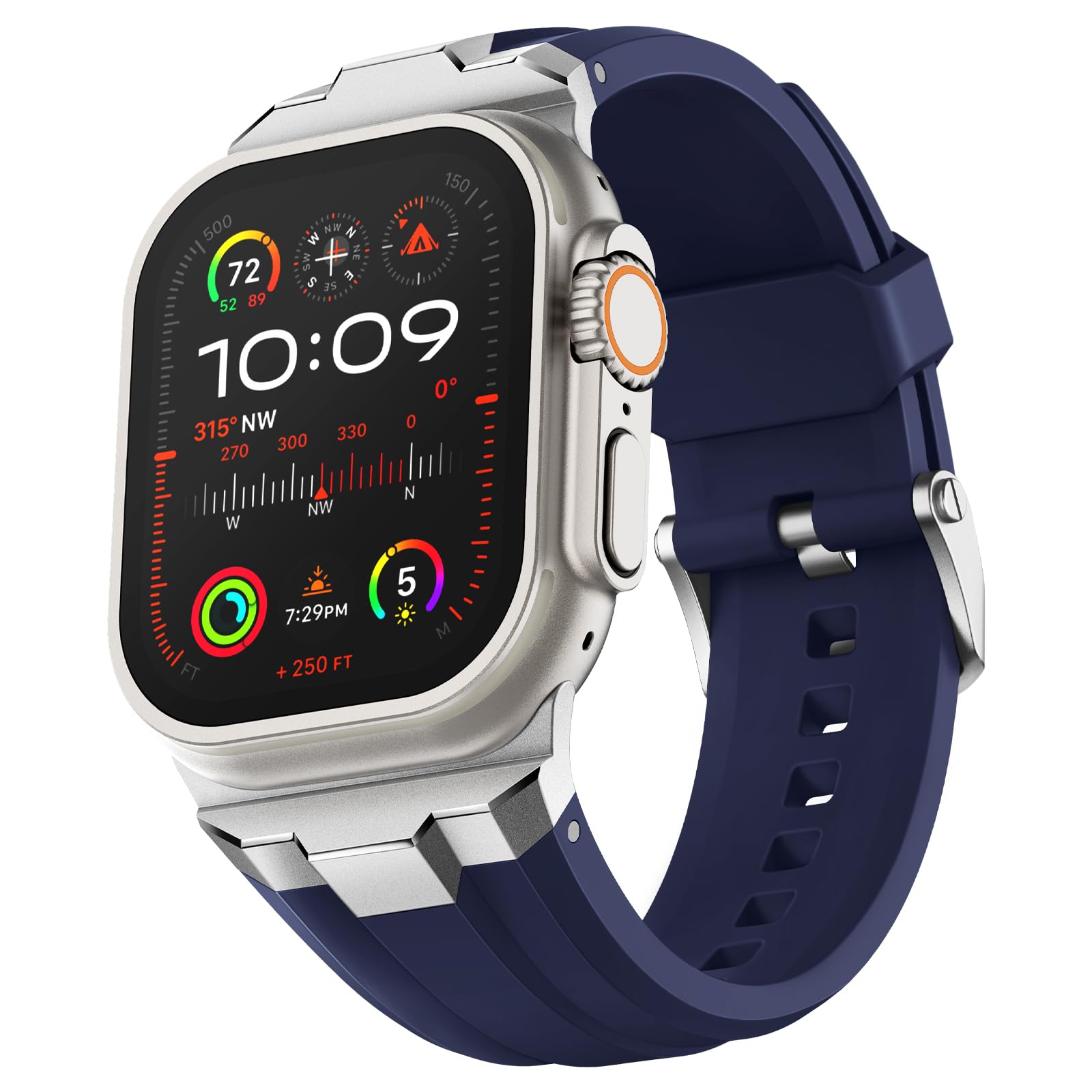 Photo 1 of Suitisbest Sport Band for Apple Watch Ultra 2/Apple Watch Ultra Bands 49mm 45mm 44mm 42mm, Wide Rugged 316L Stainless Steel Connector Durable Silicone Band for iWatch Ultra 9 8 7 6 5 4 3 SE