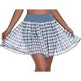 BLEVONH Mesh Skorts for Women Argyle Pleated Tennis Skirt with Shorts Underneath Mini Golf Skort Athletic Pockets