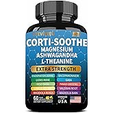 JTEVEweu Corti-Soothe Cortisol Supplement,Magnesium Glycinate 200mg, L-Theanine 150mg, Phosphatidylserine 50mg & Manager Lions Mane Holy Basil Ginkgo Biloba Bacopa Monnieri Valerian (60 Capsules) B