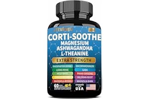 JTEVEweu Corti-Soothe Cortisol Supplement,Magnesium Glycinate 200mg, L-Theanine 150mg, Phosphatidylserine 50mg & Manager Lions Mane Holy Basil Ginkgo Biloba Bacopa Monnieri Valerian (60 Capsules) B