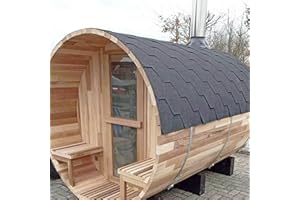 AURGOD 4 Person Outdoor Barrel Sauna, Wood Burning Stove,Large Glass Windows, Canadian Hemlock Sauna with Porch, 9-15 KW Wood