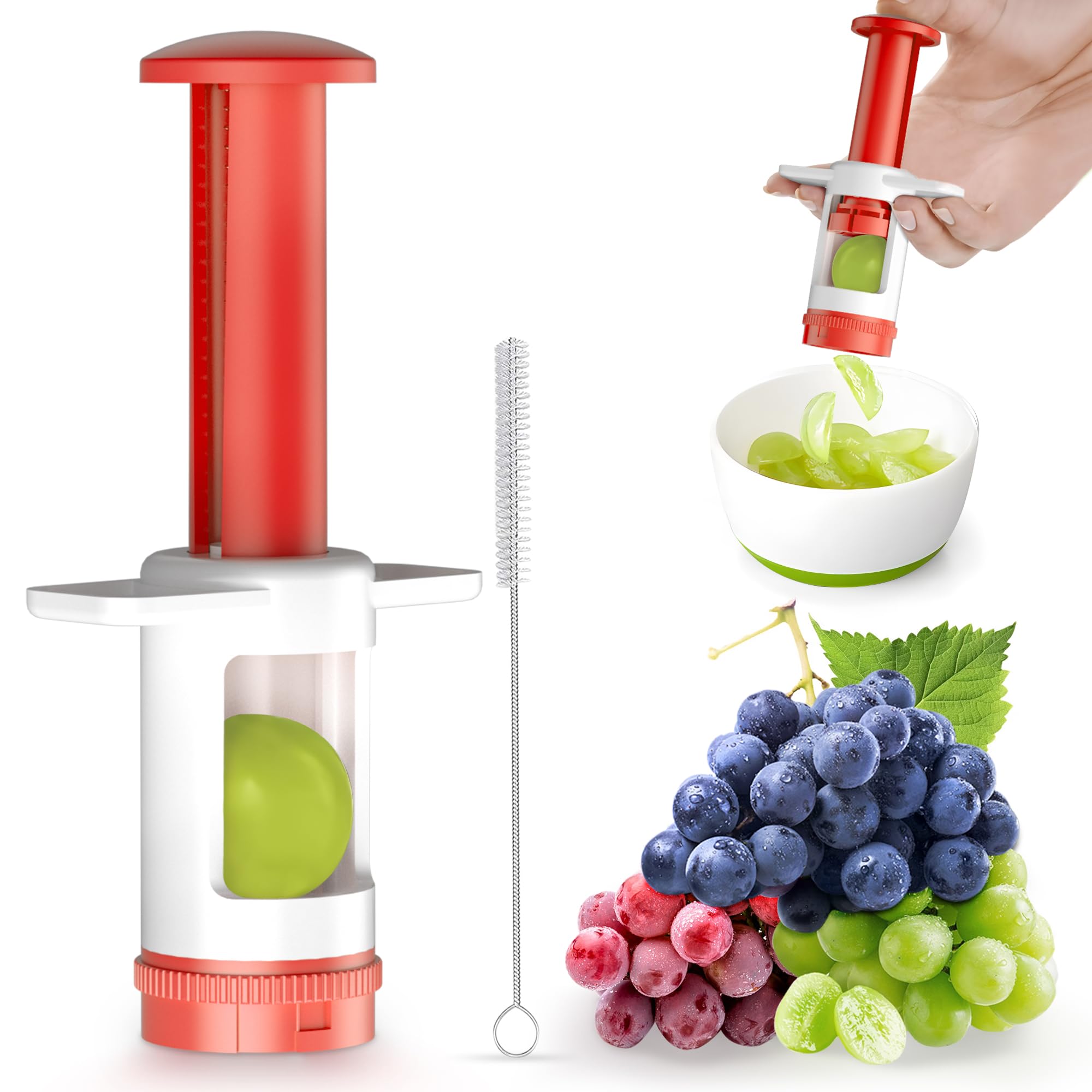 Photo 1 of Grapes Cutter for Toddlers, Fruit & Veggie Cutter for Kids Grape Slicer Kitchen Tool, Perfect for Fruit Salads, Snacks, and Cake Decorations-Red Container-Red CrossBlade