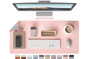 RENMTURE Double-Sided Two-Tone Faux Leather Desk mat Desktop Organization and Accessories Home and Office Large Mouse pad Game and Work (Pink/Gray, 36"x17")
