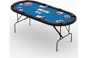 71 Inch 8 Player Poker Table with Folding Legs, Professional Oval Card Table for Texas Holdem & Blackjack, Casino Grade Felt,