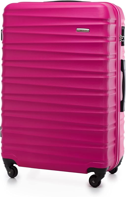 Valise Grande Taille Valise de Voyage à roulettes Coque Rigide ABS 4 roulettes Spinner Serrure à Combinaison Poignée télescopique Groove Line Taille XL Rose Air France/Easyjet/Ryanair