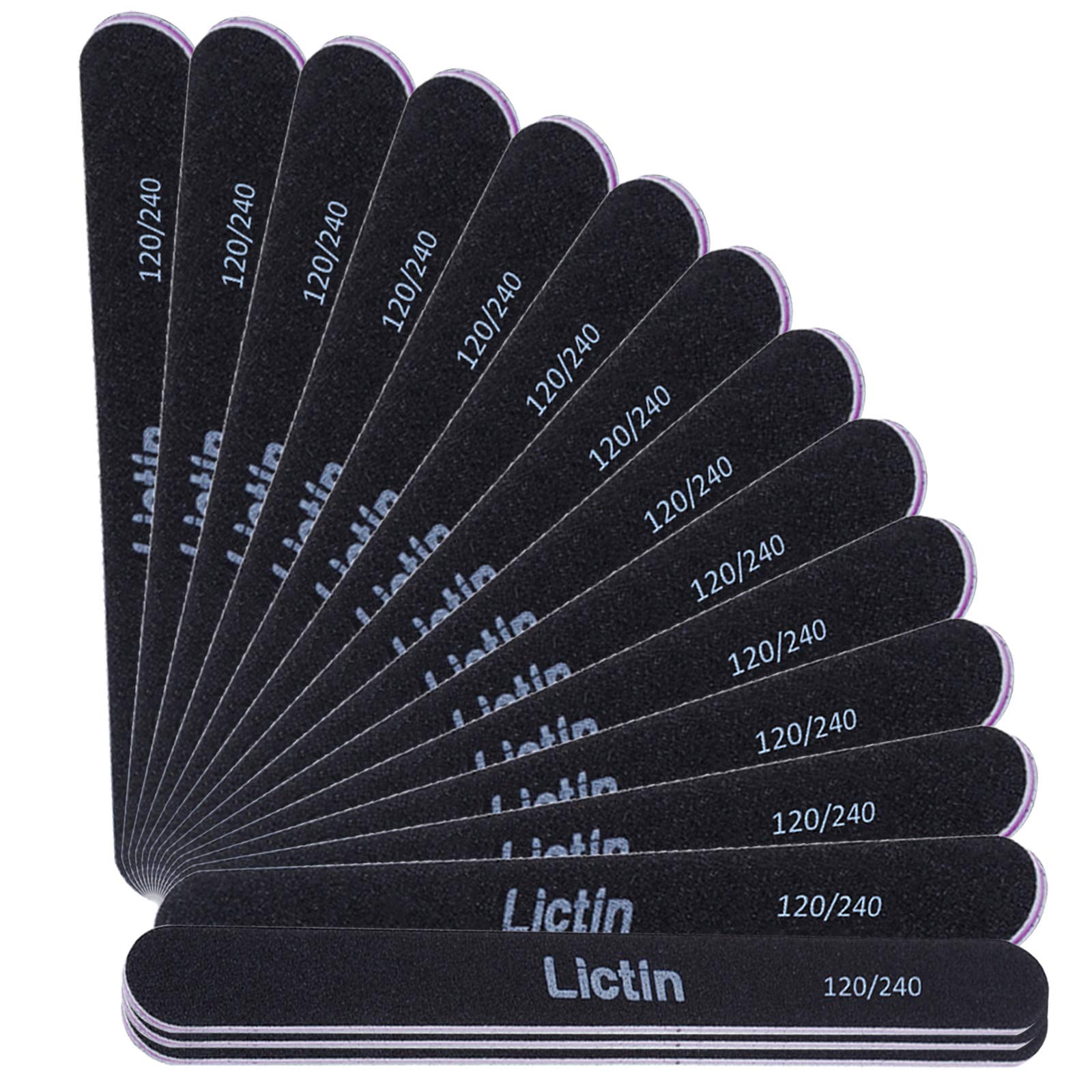 Lictin Pack of 16 Professional Nail Files Double Sided Emery Board (120/240 Grit)(Black)
