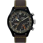 Timex Men's Waterbury Ace Fly-Back Chronograph 43mm Watch - Brown Strap Black Dial Black Case