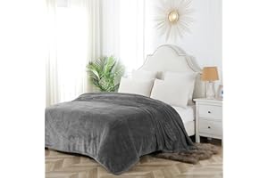 BOURINA Flannel Blanket Throw Navy Lightweight Cozy Plush Microfiber Solid Fleece Blanket,King 108"×90" Grey