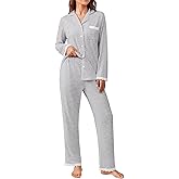 Ekouaer Womens Pajamas Set Long Sleeve Sleepwear Button Down Lounge Set 2 Pieces Soft Nightwear Lace Pjs Set