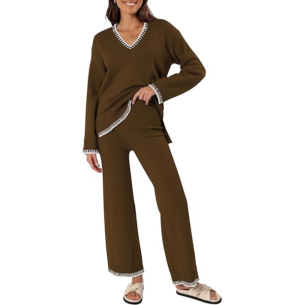 Cakulo Women's 2-Piece Lounge Set - Button Sweater & Wide Leg Pants Outfit In Wine Red