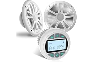 VOXXBASS Marine Stereo with 6.5-Inch Speakers Package: Waterproof Bluetooth Boat Gauge Radio - LCD Display AUX USB MP3 Subwoofer AM FM Receiver for ATV UTV RZR Golf Cart