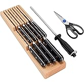 HENCKELS Classic Razor-Sharp 11-Piece Knife Block Set, Chef Knife, Bread Knife, Carving Fork and Knife, German Engineered Informed by 100+ Years of Mastery, Natural In-Drawer Block