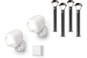 Ring Smart Lighting â€“ Spotlight, Battery-Powered, Outdoor Motion-Sensor Security Light, White (Starter Kit: 2-pack) â€“ Bundle with 4 Pathlights