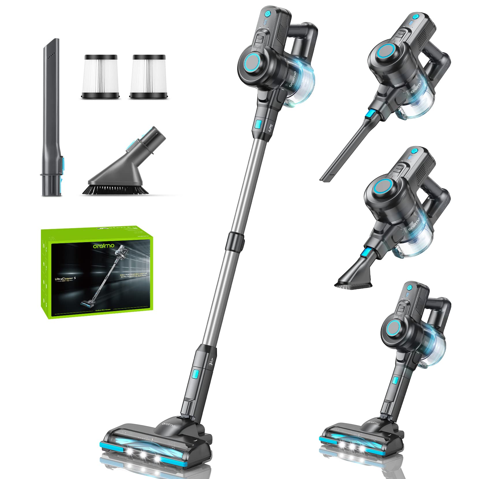 Photo 1 of Oraimo Cordless Vacuum Cleaner, 6-in-1 Stick Vacuum with 2200mAh*6 Rechargeable Battery, Vacuum Cleaner for Home with Self-Standing, Handheld Vacuum for Home Kitchen Hard Floor Carpet Pet Hair