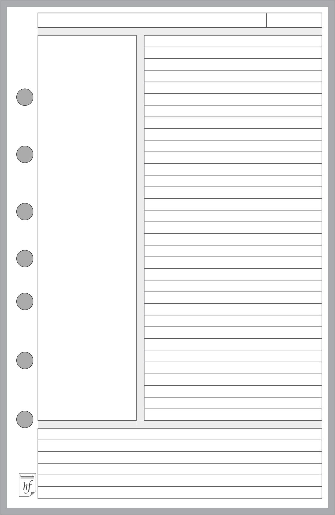 Classic Size Notes Insert Designed for The Cornell Notetaking System, Sized and Punched with 7 Holes for 7-Ring Notebooks Such as Franklin, etc. (5.5" x 8.5") — image 1