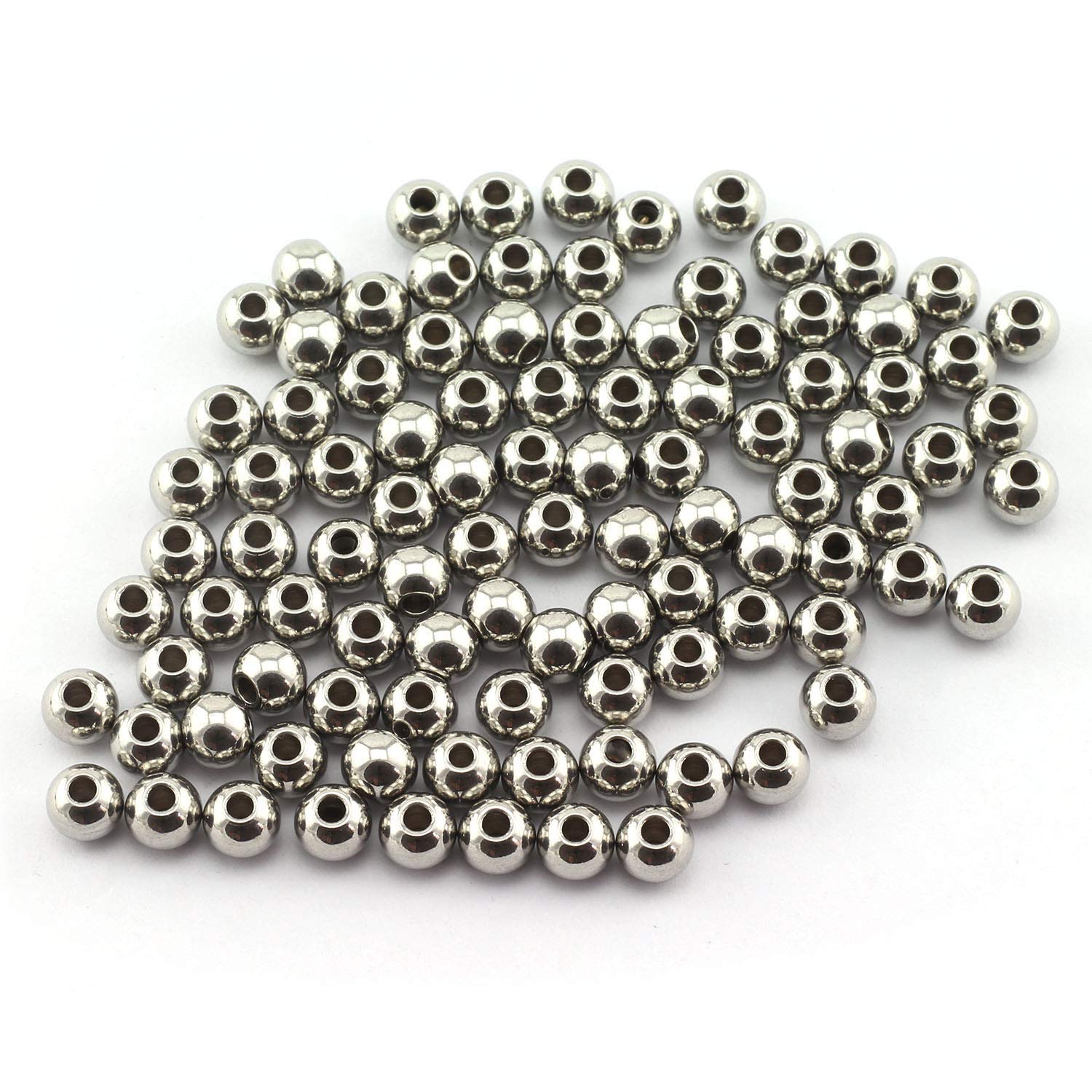 Photo 1 of Tegg 100pcs 6mm Smooth Round Spacer Beads DIY Crafts Making Jewelry Findings Accessories 304 Stainless Steel Seamless Loose Beads 2mm Hole Silver
