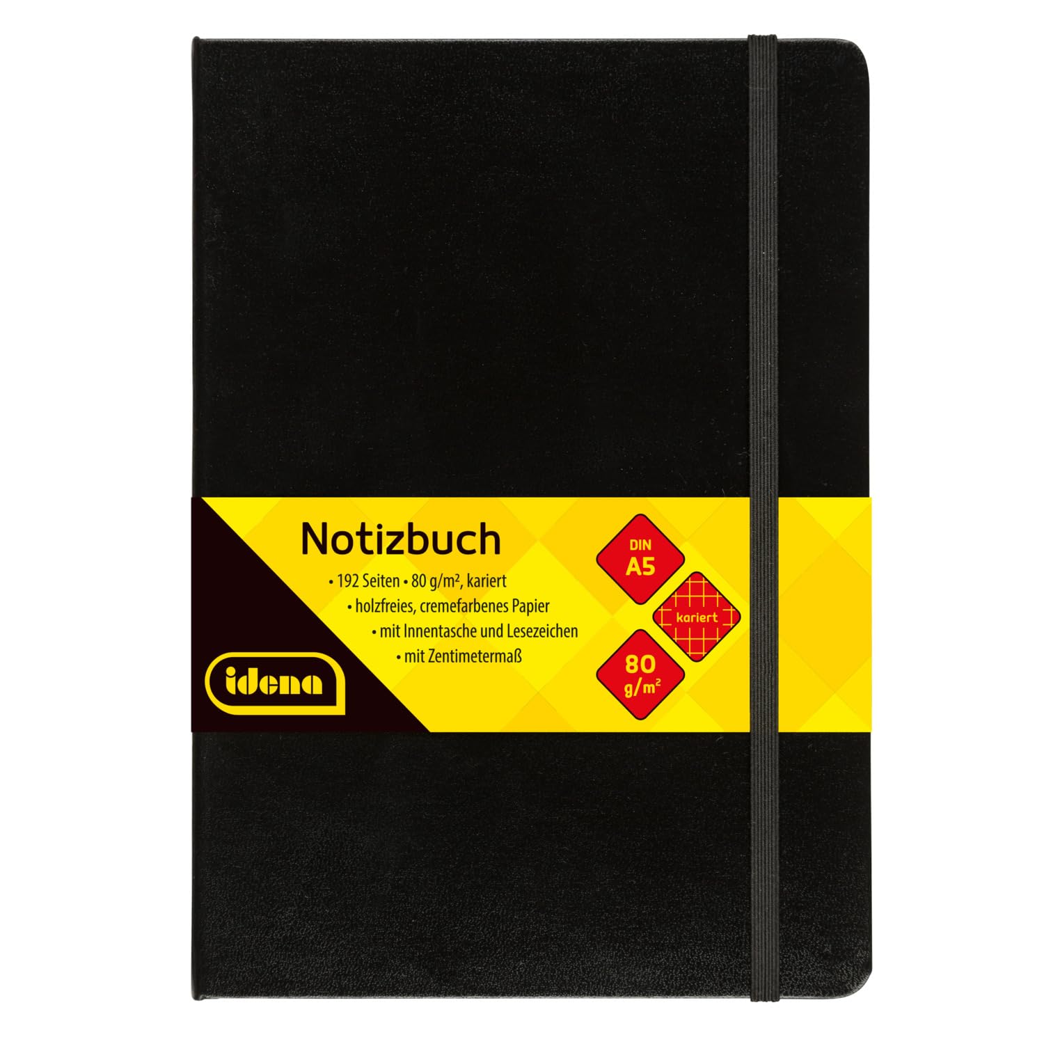 Idena 209281 - Notebook DIN A5, 192 pages, 80 gsm, checkered, black — image 1