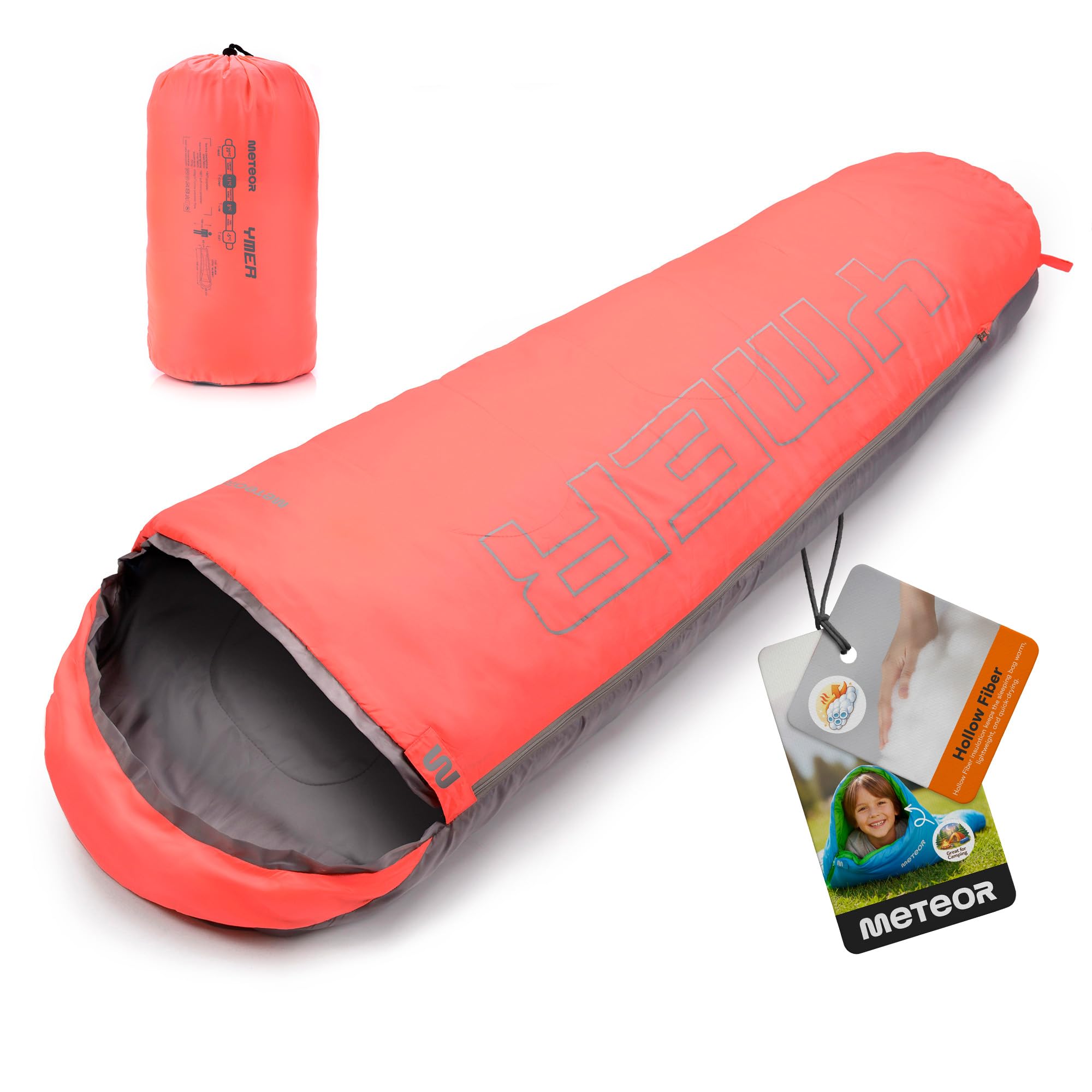 Sleeping Bag For Kids Camping Gear Travel Sleep Essential Insulated Warm Lightweight Traveling Hiking Indoor Outdoor All Season Spring Summer Fall YMER ((130+25) x60/40cm, Pink/Grey)