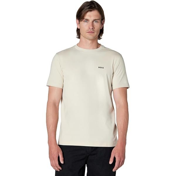 BOSS, Contrast Logo Cotton Stretch T-Shirt, Boucle Beige, L