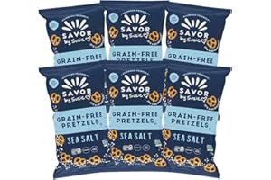 SAVOR STREET FOODS Savor by Suzie, Gluten-Free Pretzel Twists - Grain Free, Nut Free, Non-GMO Vegan, Sugar-Free Paleo Snacks, Sea Salt, 6-pack, 6.5oz