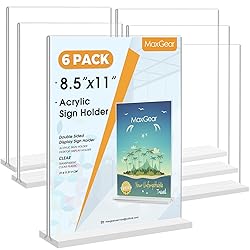 MaxGear Acrylic Sign Holder 8.5x11 6 Pack, Double