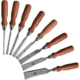 8 Pcs Bevel Edge Wood Chisel Set 1/4'(6mm), 3/8'(10mm), 1/2'(12mm), 5/8'(16mm), 3/4'(20mm), 1'(26mm),1-3/16'(30mm),1-9/16'(40mm) with rosewood Handles, Stainless Steel Ferrules, mirror polishing blade