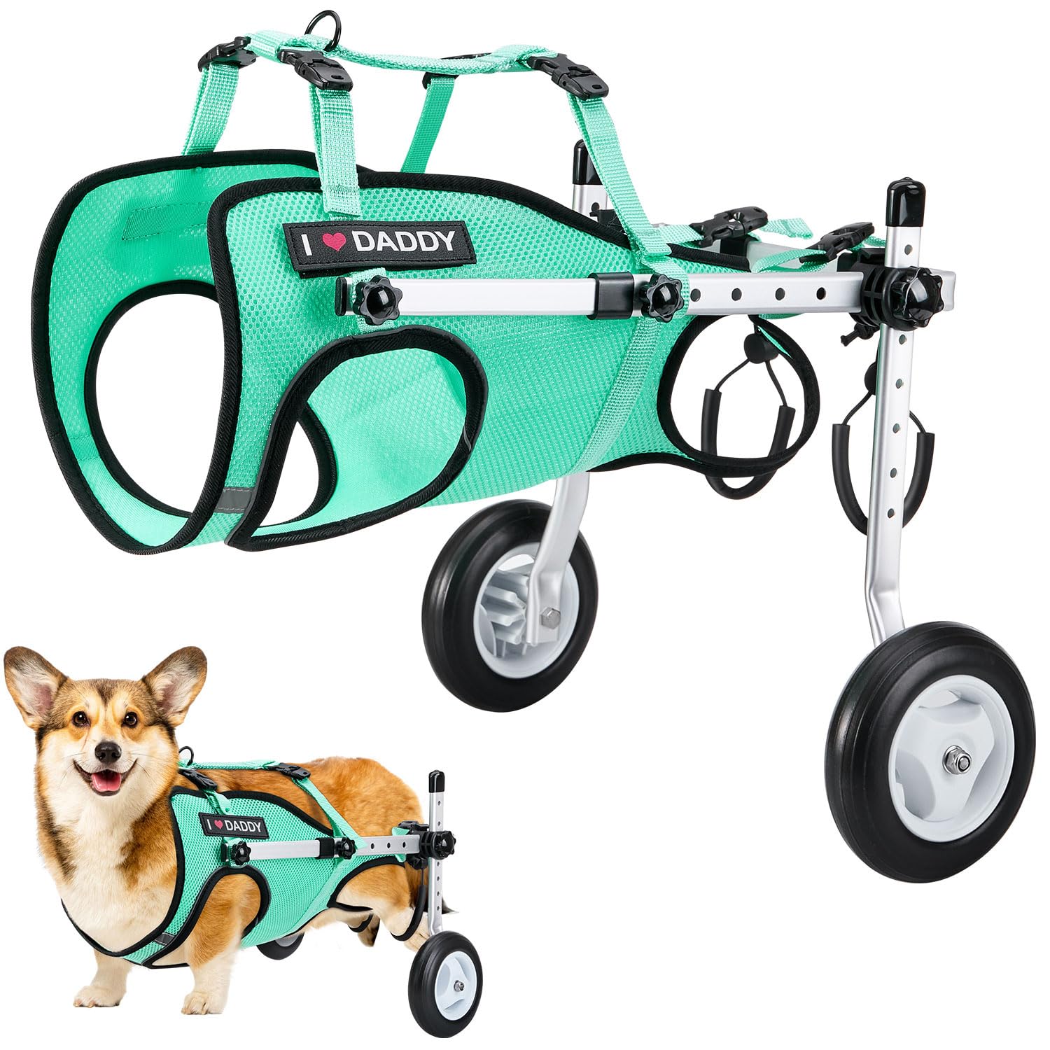 Photo 1 of Nasjac Dog Wheelchair for Back Legs - Lightweight Portable Wheelchair with Reflective Stripes, Adjustable Pet Wheelchair Cart for Senior, Arthritis, Paralyzed, Injured, or Disabled Dogs (Green, S)