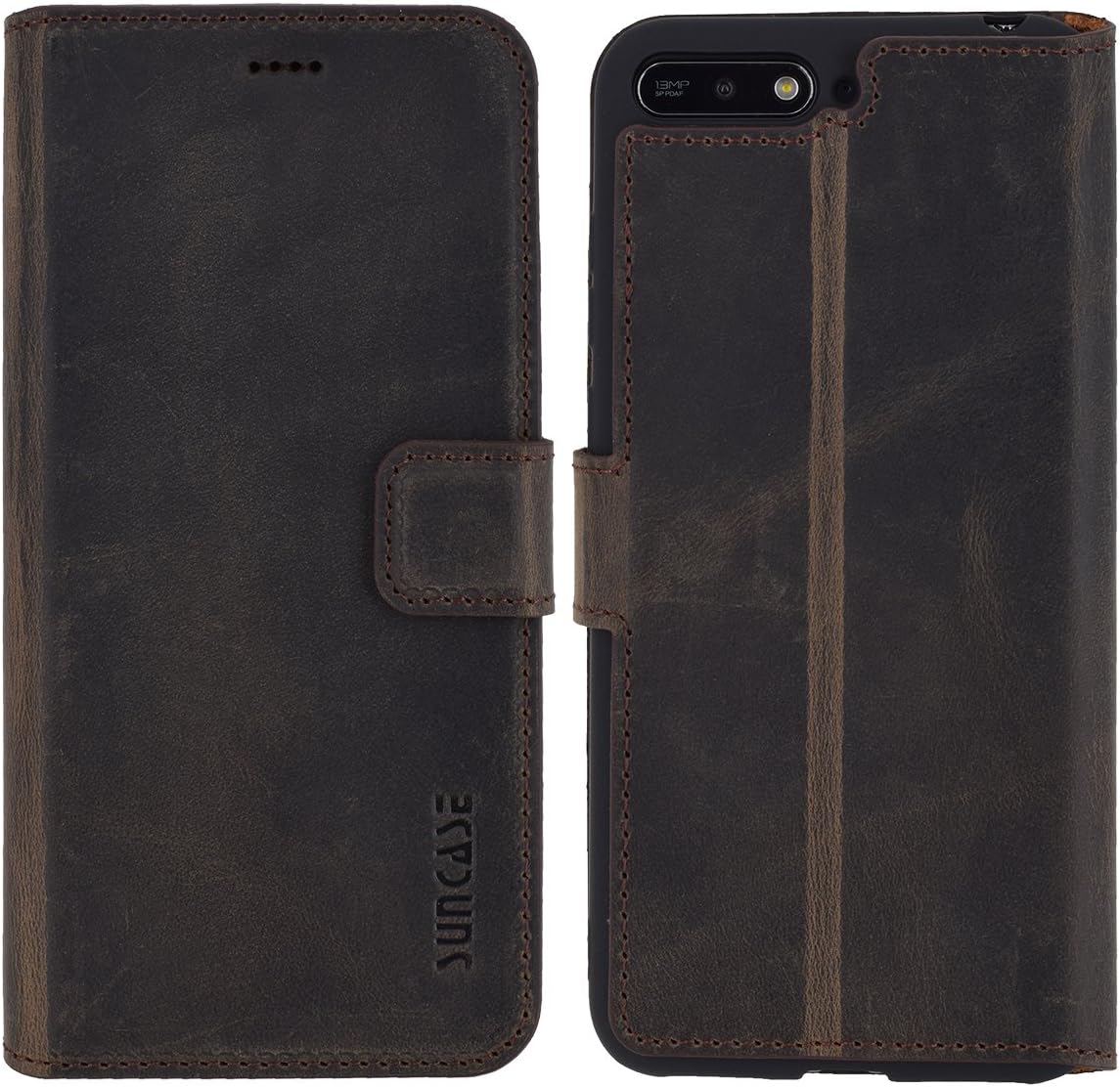 Suncase Book Style Compatible with Huawei Y6 (2018) Case (Slim Fit) Leather Mobile Phone Case Protective Case with Stand Function and Card Slot - Image 3
