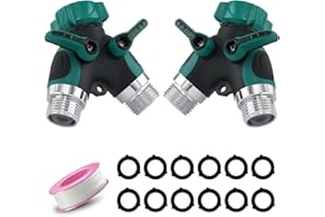 YIACHUII Garden Hose Splitter, 2 Way Heavy Duty Y Hose Connector with Shut off Valve, Faucet Splitter Hose Connector, Grip Splitter, Sturdy Connector with 3/4 "Connector and Rubberized Grip for Garden, 2 Pack