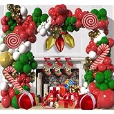 Christmas Balloon Arch Kit - 152 Pcs Red Green Gold Balloon Garland Decor with Candy Cane, Red Star Big Foil for Christma, Birthday, New Year Party Decorations