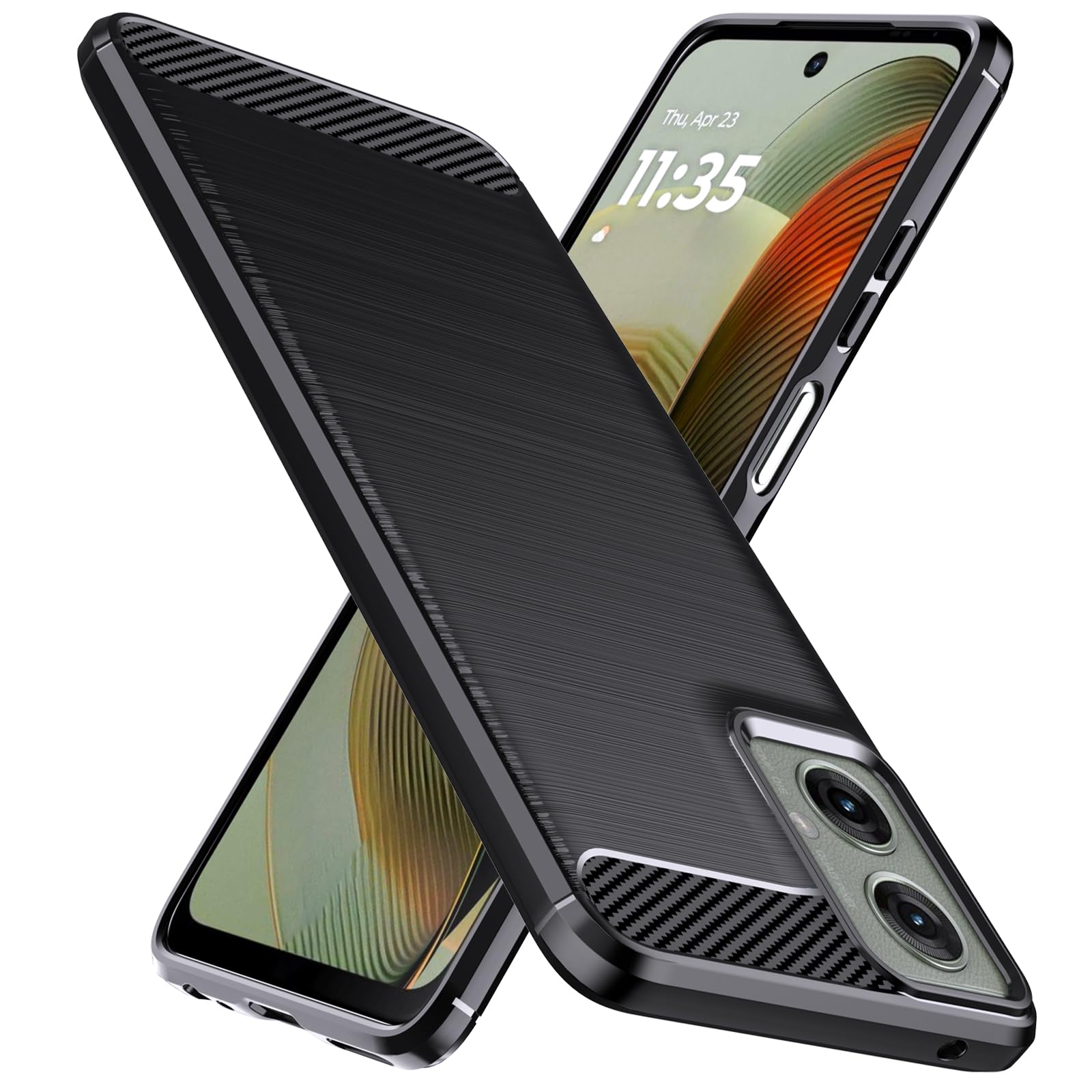 Natbok Case for Motorola Moto G55, Military-Grade Shockproof [Carbon Fiber Texture] Soft Flexible TPU Slim Anti-Scratch Cover Phone Case for Moto G55 6.49 inch,Black