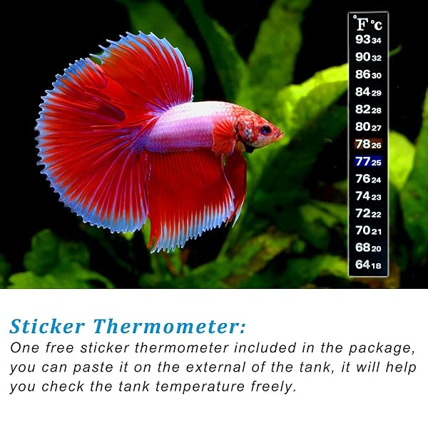 PULACO 200WATT AQUARIUM HEATER FOR 25-50 GALLON FISH TANK, ADJUSTABLE SUBMERSIBLE HEATER THERMOSTAT WITH THERMOMETER STRIP AND SUCTION CUP