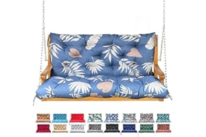 NANGELRN Porch Swing Cushion with Backrest,Waterproof Bench Cushion for Outdoor Furniture,2-3 Seater Replacement Thickened Swing Cushion with Ties,Patio,Outdoor,Backyard and Garden (Tropical Leaf,60x40")