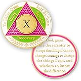 10 Year AA Medallions Sobriety Coin - Alcoholics Anonymous Chips - Ten Year Coins - Pink Green White Token