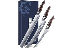 HOSHANHO Carving Knife Set 3PCS, Japanese High Carbon Steel Brisket Slicing Knife Sets with Ergonomic Pakkawood Handle, Butch
