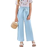 SySea Girls Wide Leg Pants Kids Cute Print High Waisted Loose Fit Comfy Belted Lounge Trousers with Pockets