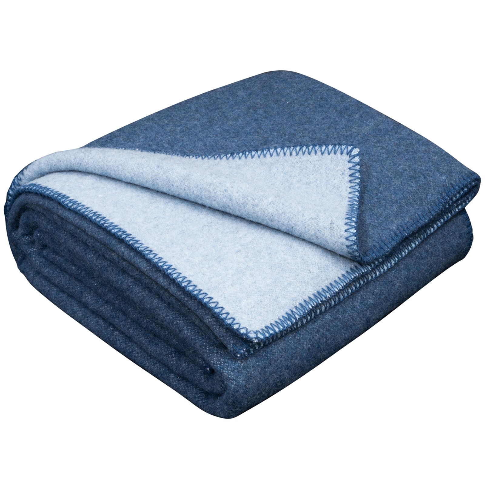 LYHome Wool Blanket - Merino Natural Throw, Soft Woolen Cover for Sofas & Beds. Army Blankets for Outdoor: Picnic, Travel and Camping (51x67 in | 130x170 cm | Blue - Light Blue | Double-sided)