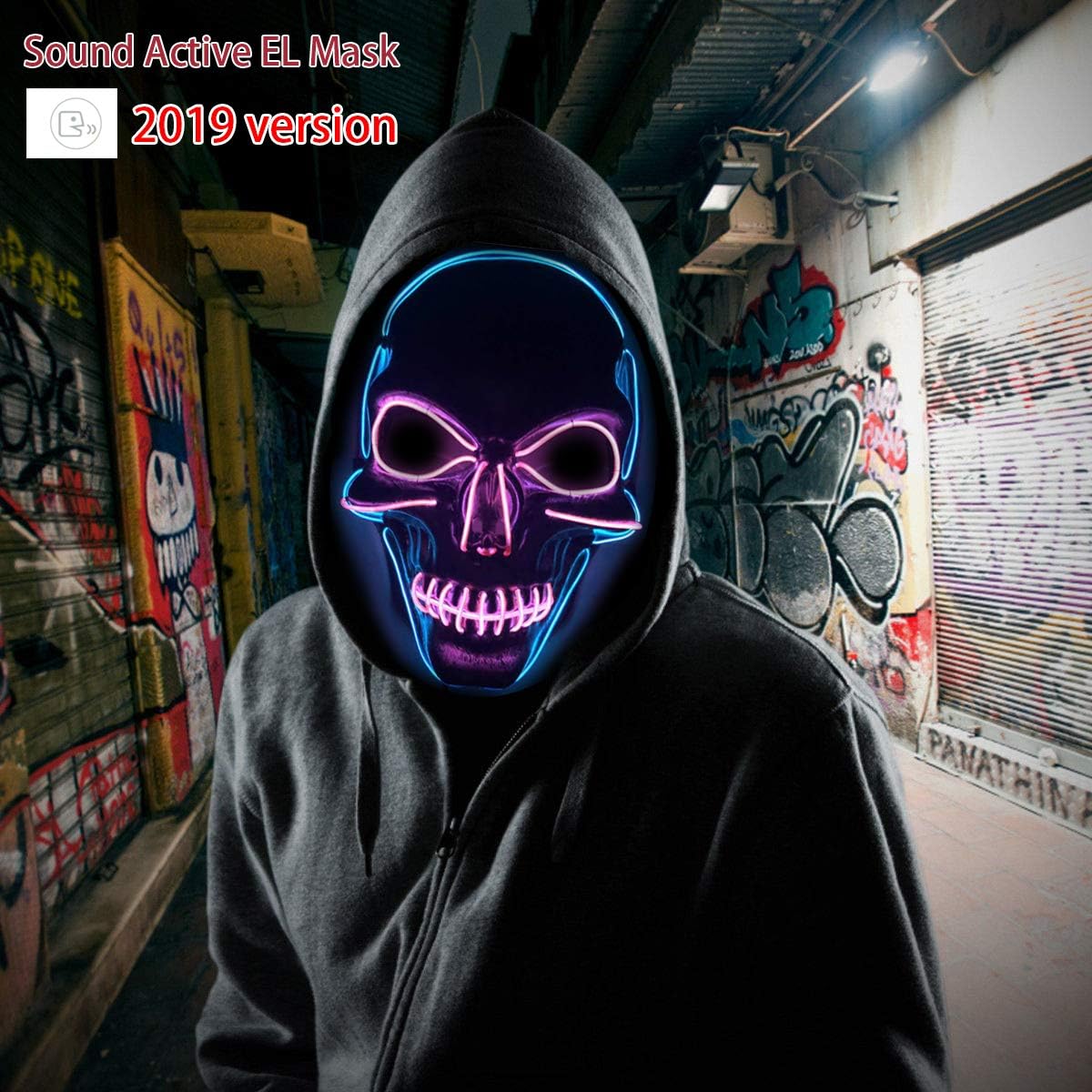 uvzz Scary Led Mask Halloween Cosplay Costume Light Up Face Changeable Party for Festival Parties Halloween Costume Black