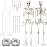 2 Sets Halloween Skeleton Stands for 5.4 FT Tall Skeletons Halloween Decor | Includes 2 Metal Stands, 8 Hook-and-Loop Straps, 10 Ground Stakes and 2 Fillable Water Bags,Skeletons Not Included