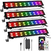 LED Stage Wash Light Bar - 4Pack 72W RGB DJ Light Bar IP66 Waterproof Dimmable Stage Lights Smart APP & Remote Control for Parties Events Building Garden Wall Display