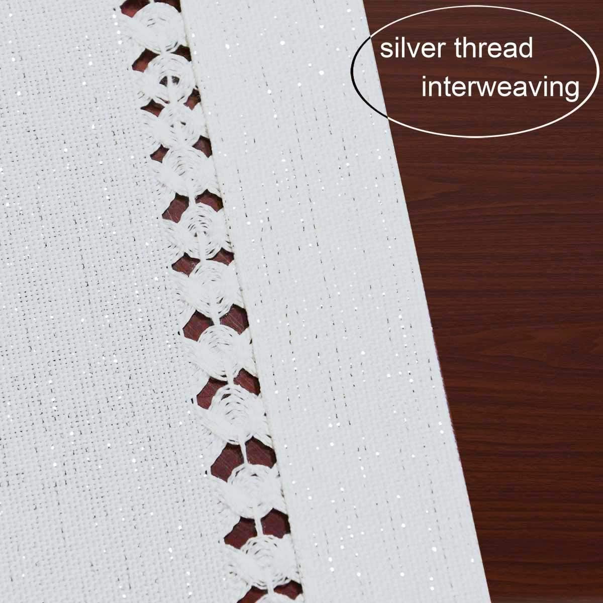 Grelucgo Small Short Hand Hemstitched Dining Table Runner Dresser Scarves, Sliver Thread Interweaving (Light Gray, 14 x 36 Table Runners): Home & Kitchen
