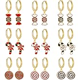 MALOYANVE 9 Pairs Christmas Candy Hoop Earrings for Women Celebration Decoration Dangle Lightweight Metal Earrings Sweet Christmas Party Holiday Gifts