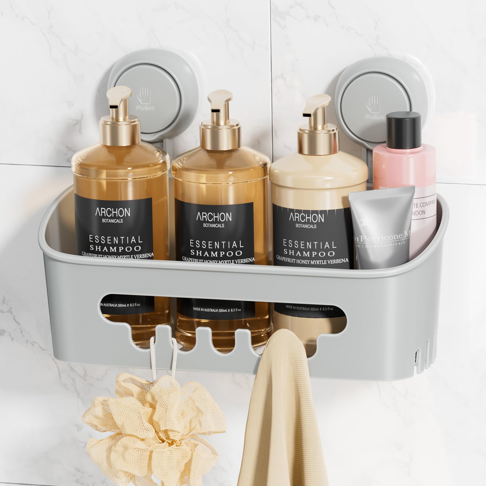Photo 1 of LEVERLOC Shower Caddy Suction Cup, Shower Organizer Removable Bathroom Shelf, Storage Suction Powerful Max Hold 22lbs Bathroom Caddy Waterproof Holder, Gray